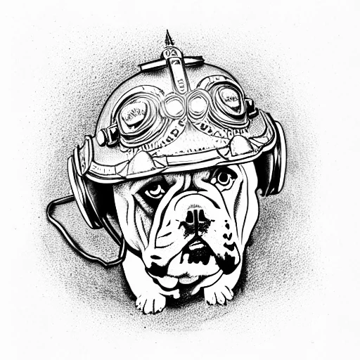 A Bulldog Wearing A German Helmet With The Leters Mmm On The Helmet