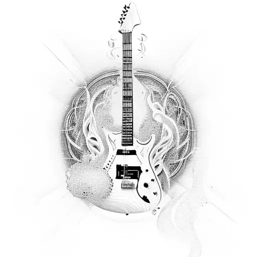 A Guitar Made Of Swirling Waves With Musical Notes Floating Around It