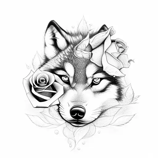 Baby Wolf With Roses