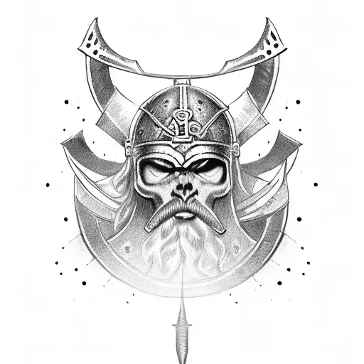A Viking Warrior With A Skull Helmet And A Clock As An Eye