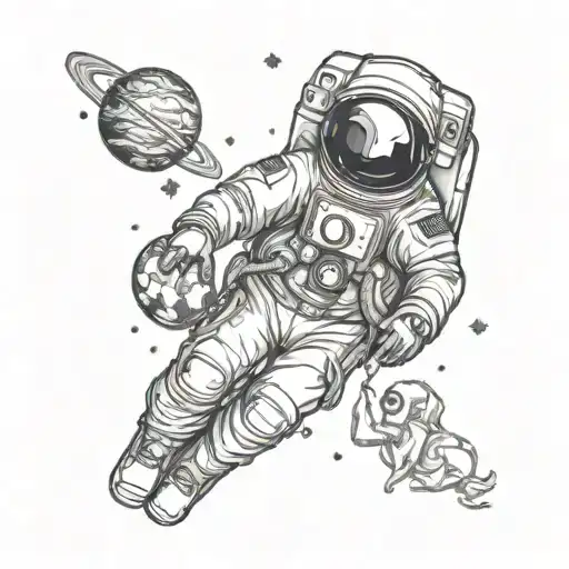 Astronaut And Planets And Stars