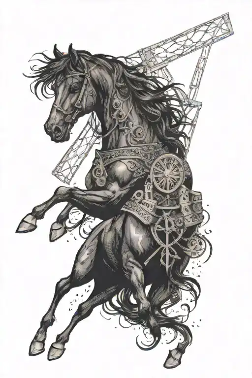 Menorquian Black Horse With Windmill Surrounded