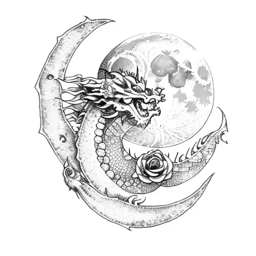 Moon And Dragon With Roses