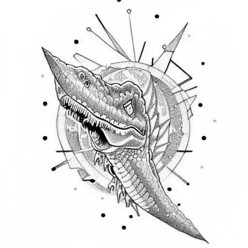 A Dotwork Tattoo Of A Dinosaur Constellation Merging With A Mountain Range