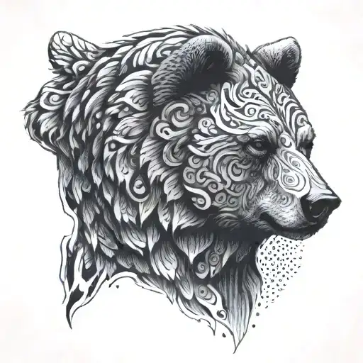 Bear Totem Created From Faces Of Bear Head