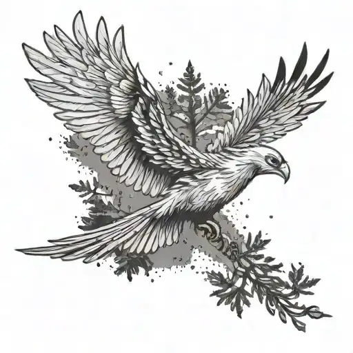 Pheonix Flying Over A Forest