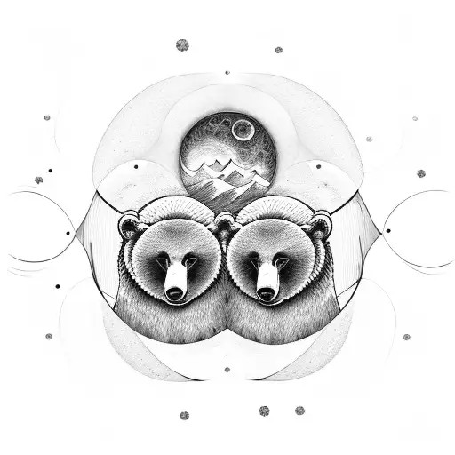 Two One Dimensional Bears With The Sun And Moon Over Each Head Intertwined With The Infinity Symbol