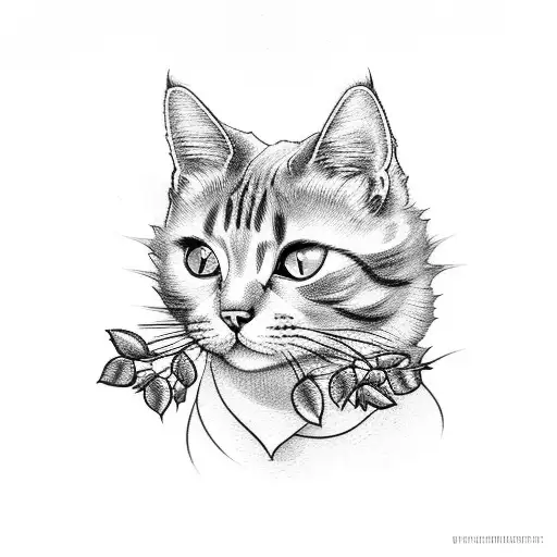 Cat With Roses Looking Left