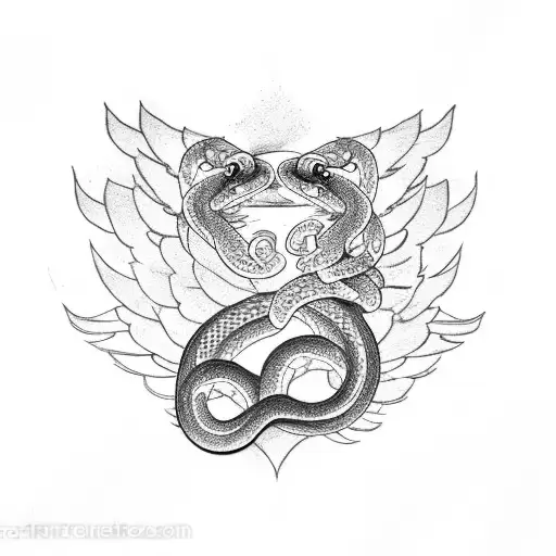 A Cute Snake With Wings That Is Surrounding A White Cat Sleeping