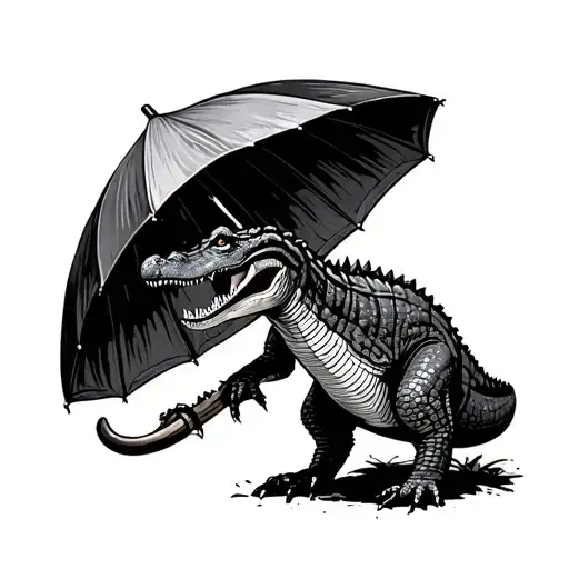 Crocodile Standing With An Umbrella