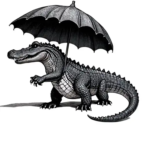 Crocodile Standing With An Umbrella