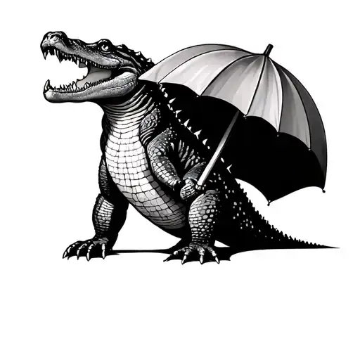 Crocodile Standing With An Umbrella