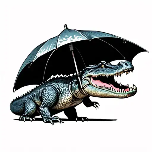Crocodile Standing With An Umbrella