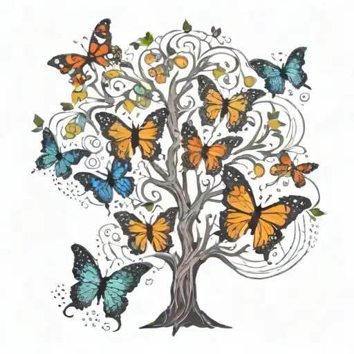 Tree Of Life With Colorful Butterflies