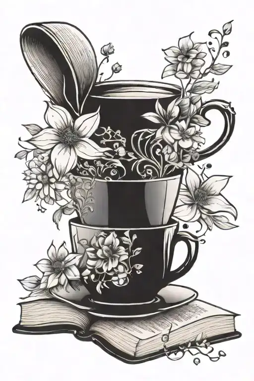 Open Book Flowers Cup Tea Cup