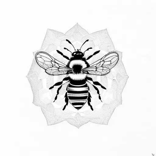 Bee Surrounded By Intricate Geometric Flowers