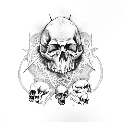 Raven With 3 Human Skulls On Its Legs