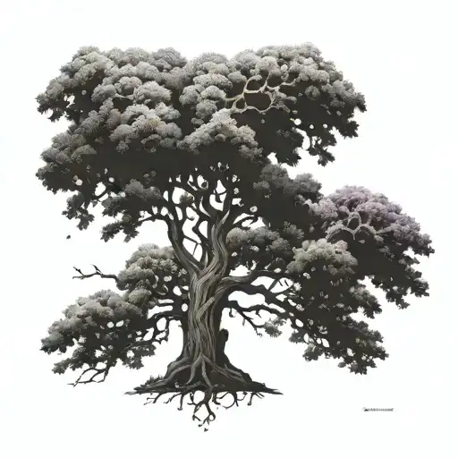 Design A Tattoo Featuring An Intricate Oak Tree Intertwined With Ancient Philosophical Quotes