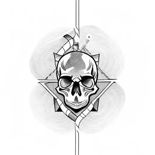 Skull With Directional Arrows As If In An Editing Program Surrounded By A Long Stretched Out Snake