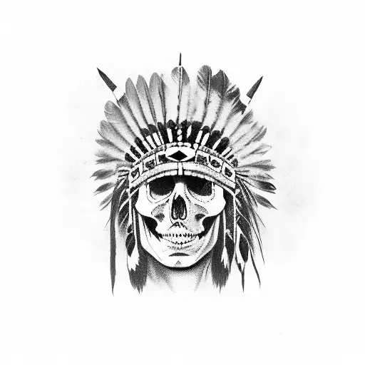 Native American Chieftain Skull With A Full Head Dress