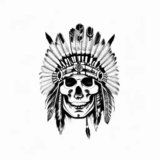 Native American Chieftain Skull With A Full Head Dress