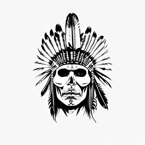 Native American Chieftain Skull With A Full Head Dress