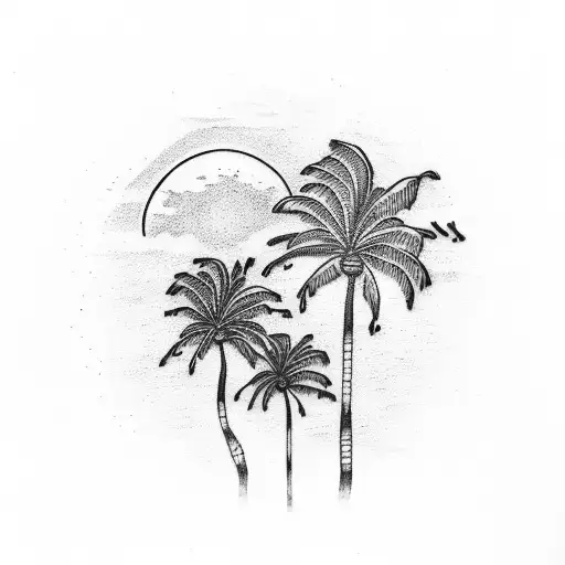 Sunrise With Hand And Palm Tree