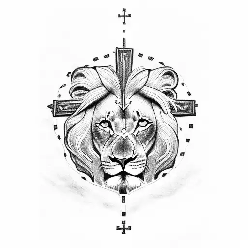 Jesus On A Cross And A Lion Above The Cross