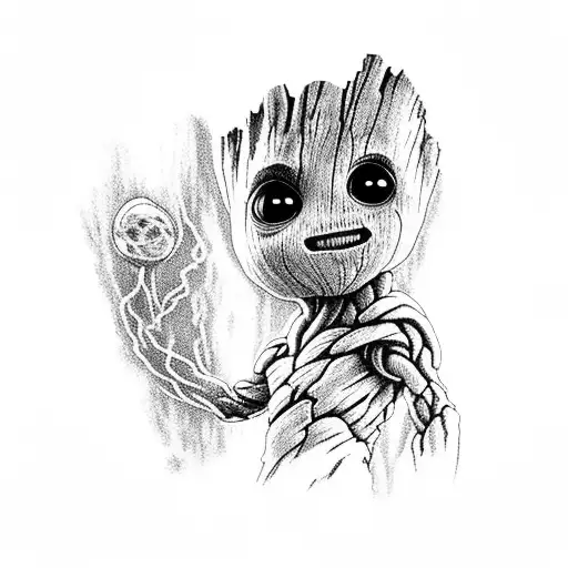 Baby Groot Pulling A Zipper Shut