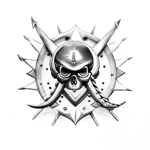 Skull Pirate With Ship Wheel And Squid