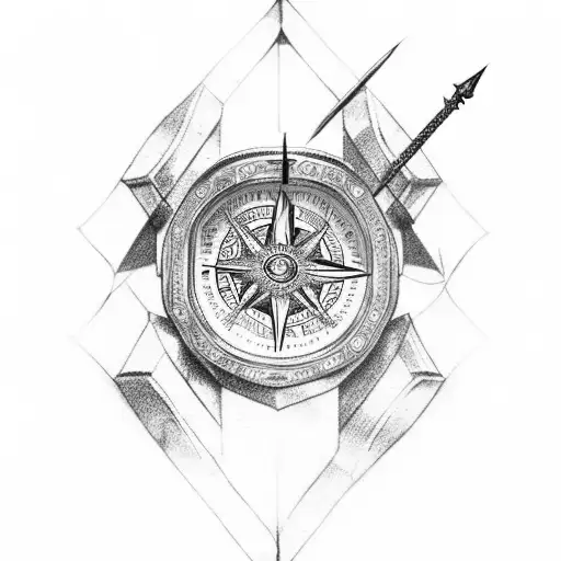 A Small Knight Helemt With A Compass Displayed Behind It And The Numbers 47 Somewhere