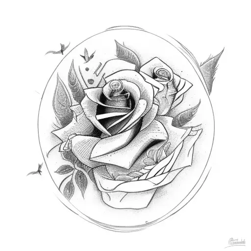 A Red Bird With A Red Rose Behind