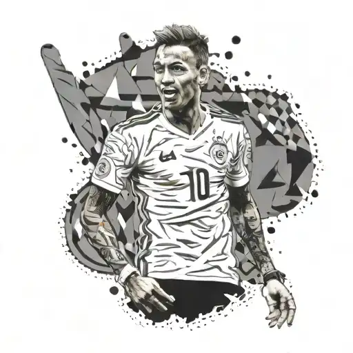 A Tattoo Of Neymar Jr's Iconic Celebration Pose With Abstract Elements