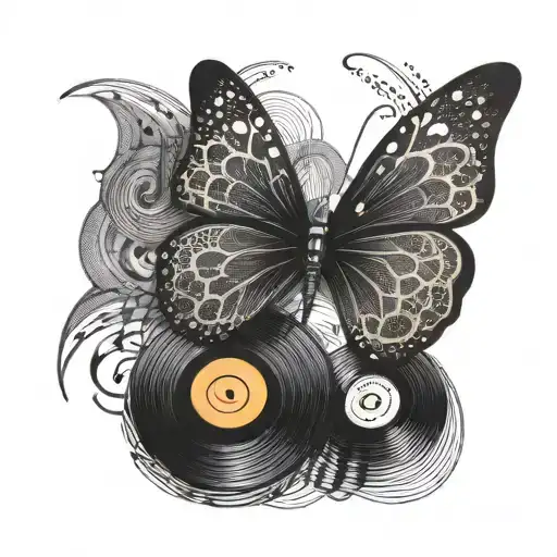 A Vinyl Record Morphing Into A Butterfly With Music Waves As Its Wings