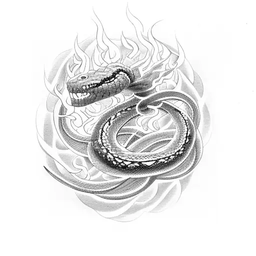 A Mesmerizing Floral Snake Intertwining With Flames