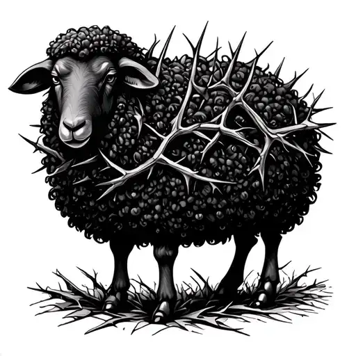 Black Sheep In A Plush Style With Thorns Surrounding It