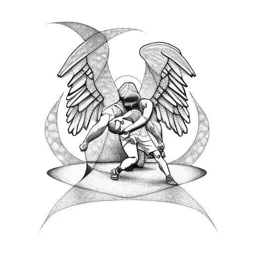 An Abstract Interpretation Of Jacob Wrestling With An Angel Using Geometric Shapes