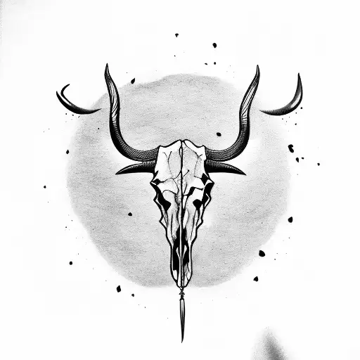 Bull Skull With Feathers Hanging Off Horns