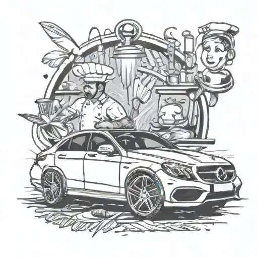 Design A Hip Hop Inspired Tattoo Featuring A Chef Cooking In A Mercedes-benz C63 2018 Kitchen
