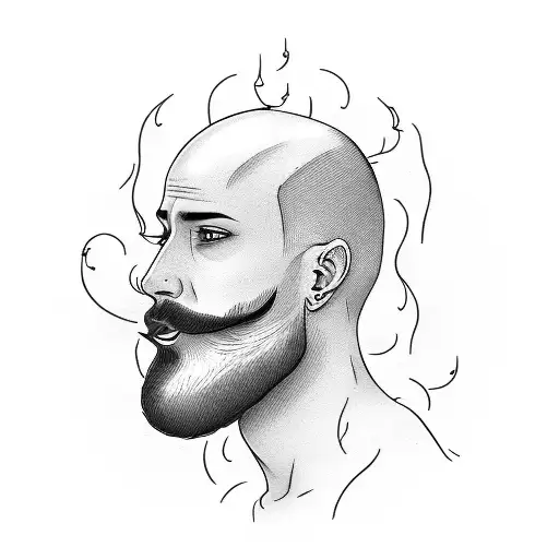 The Head Of A Bald Guy With A Beard Exhaling Smoke