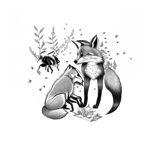 Bumble Bee And Fox In Forest
