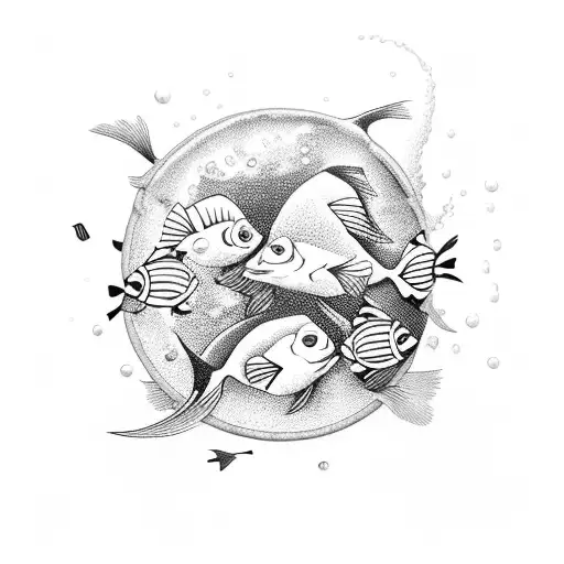 A School Of Fish Swimming Around A Beer Bottle And A Wine Glass