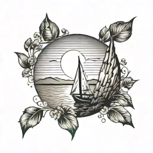 A Serene Beach Scene With A Sailboat At Sunrise