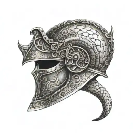 A Detailed Medieval Knight's Helmet With A Snake Coiled Around It