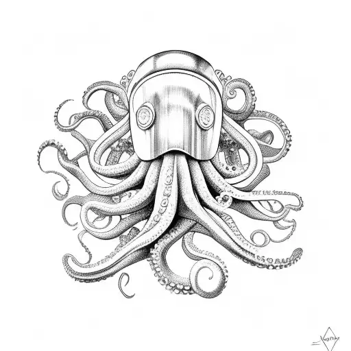 Octopus Inside Of A Soldei-me Helmet In The Ocean