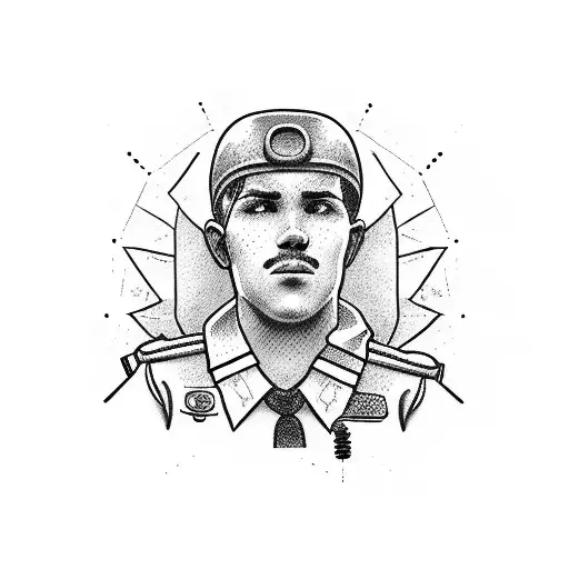 A Dotwork Tattoo Of A Scout Leader Holding A Gaming Controller