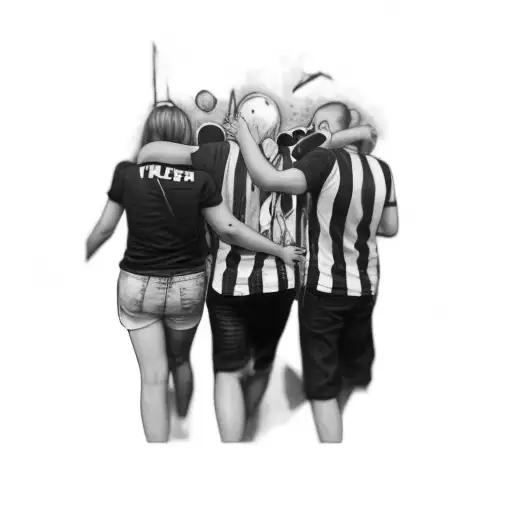 A Group Of People In Black And White T - Shirts