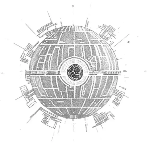 A Dotwork Tattoo Of The Death Star With Rebel And Empire Symbols Incorporated Into The Design