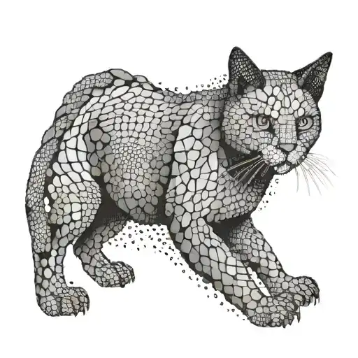 An Abstract Representation Of Cornis Rex Cat In Dotwork Style