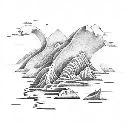 A Tattoo Of A Serene Beach Landscape With A Waterfall Flowing Into The Sea